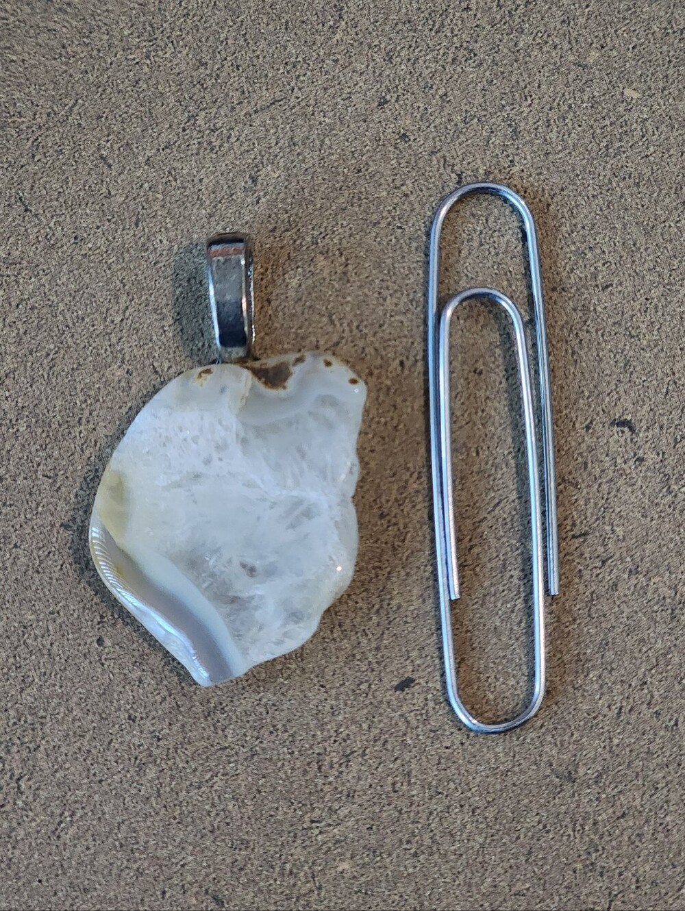 Natural White Polished Agate Slice Pendant with Silver Bail